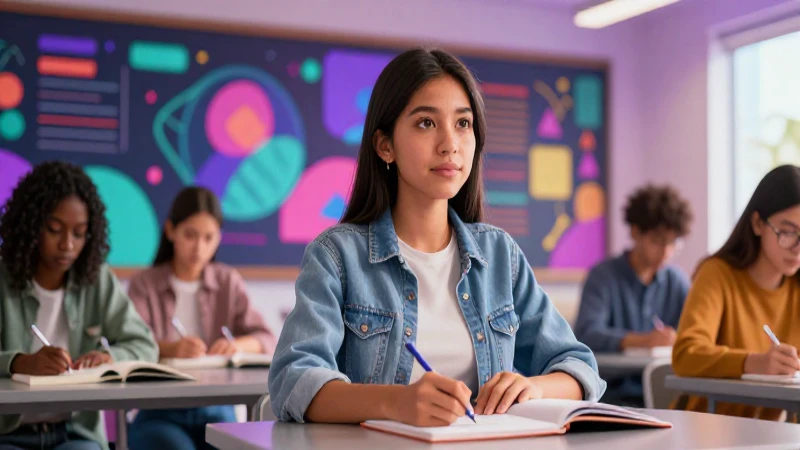 Estudiante mexicano aprende en clase moderna y vibrante