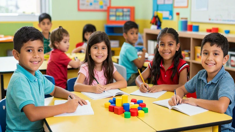 Niños mexicanos felices en aula moderna
