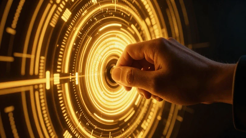 Mano abre portal digital bajo luz dorada