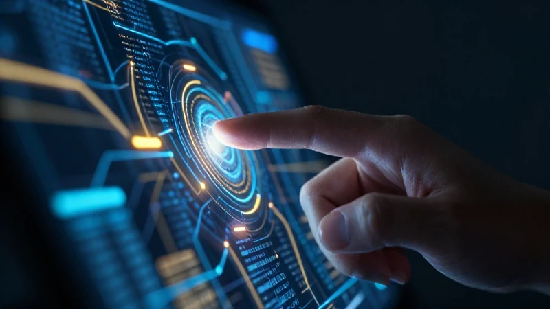 Dedo interactúa con interfaz holográfica azul