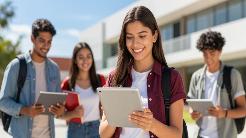 Estudiante mexicano exitoso en moderno campus