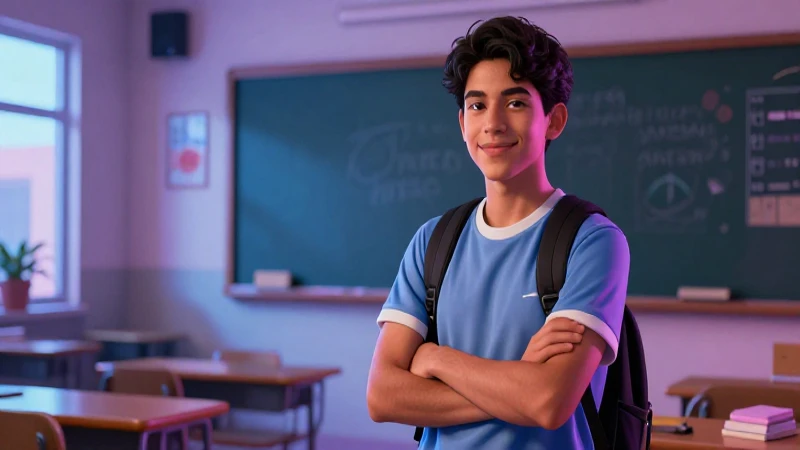 Joven mexicano exitoso en un aula moderno