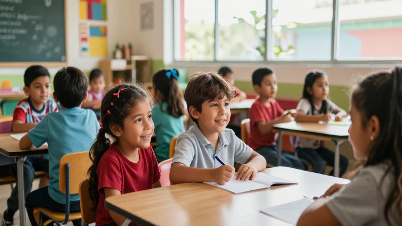 Estudiantes mexicanos alegres en aula moderna