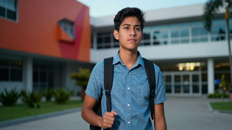 Estudiante mexicano en campus moderno