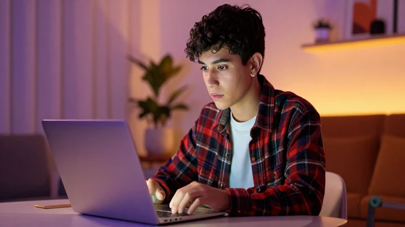 Joven estudiante mexicano con expresión concentrada en casa