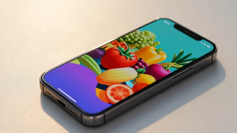 Móvil mostrando frutas con luz dorada y estilo