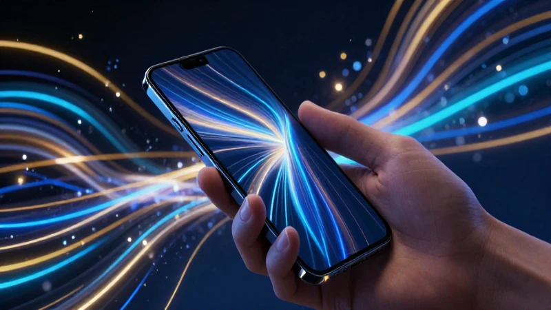 Mano con smartphone, datos digitales futuristas y neón