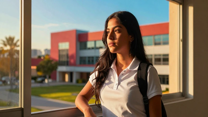 Estudiante mexicano en campus con luz dorada