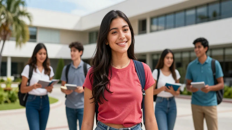 Estudiante mexicano en campus moderno y vibrante