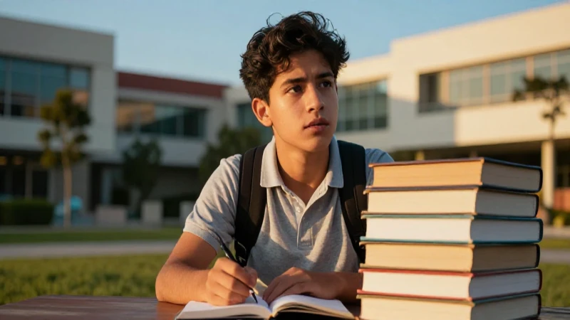 Joven estudiante mexicano en ambiente académico épico