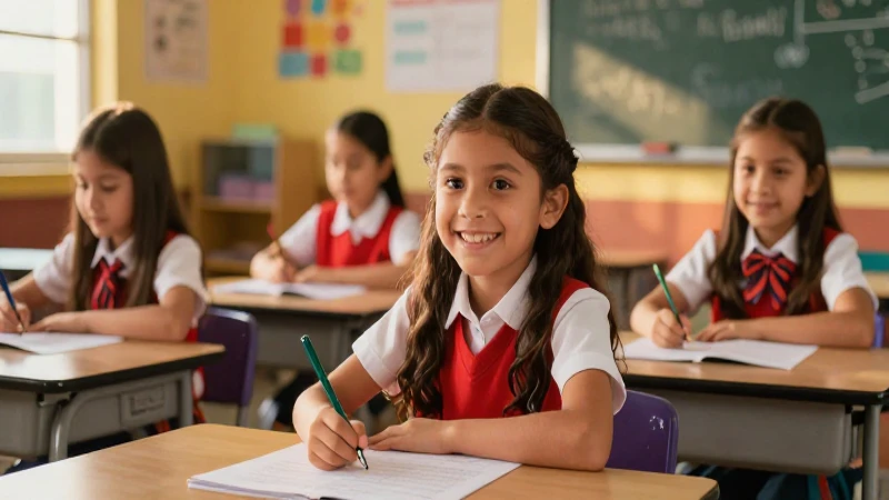 Niños mexicanos en un aula vibrante y moderna