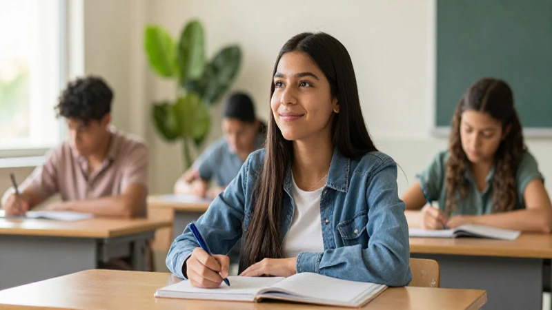Estudiante mexicano aprende en aula brillante