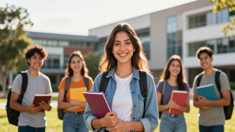 Estudiante mexicano en campus con luz dorada