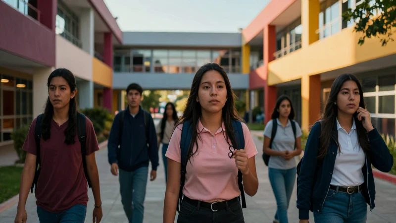 Estudiantes mexicanos exitosos en campus moderno y dinámico