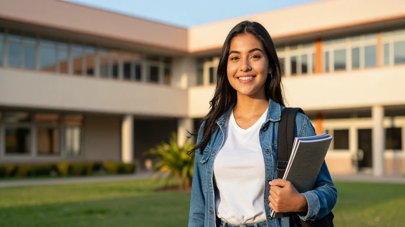 Joven mexicana optimista en campus universitario