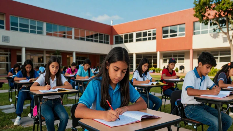 Estudiantes mexicanos diversos en campus moderno