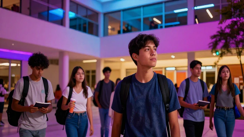 Estudiantes mexicanos soñando en campus vibrante