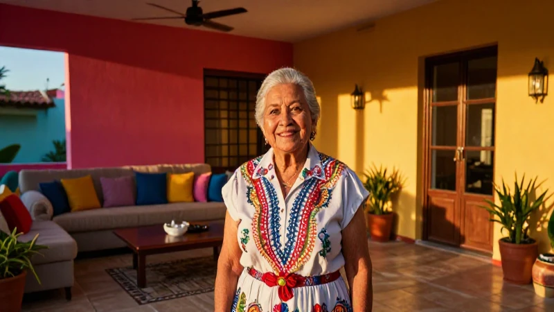Mujer mexicana sonríe en su moderno hogar