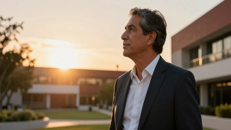 Adulto mexicano triunfa frente a un amanecer vibrante