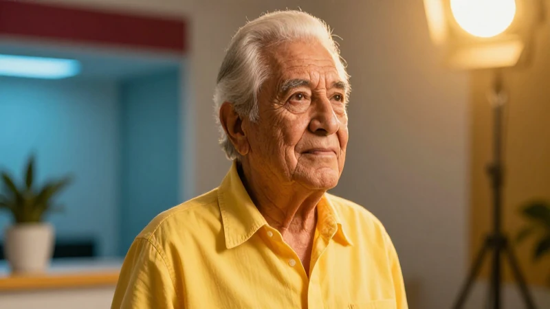 Abuelo mexicano con brillo dorado mira un futuro brillante