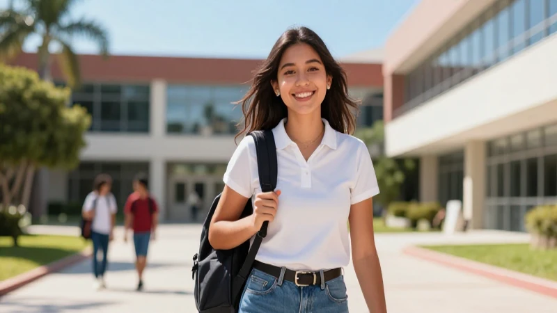 Estudiante mexicano sonriente en campus moderno