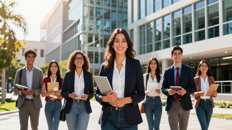 Estudiantes mexicanos modernos en campus luminoso