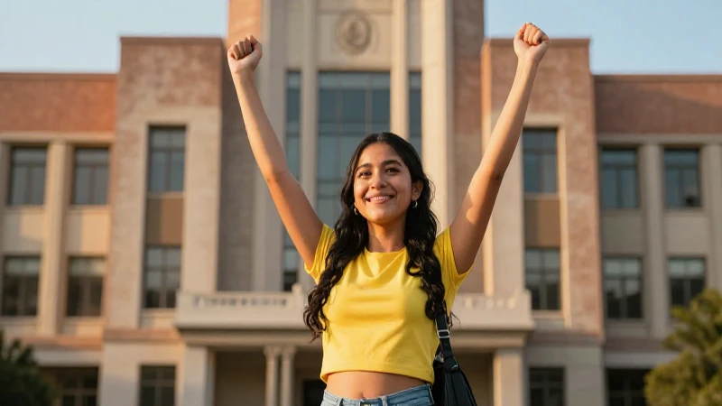 Estudiante triunfa en campus académico moderno