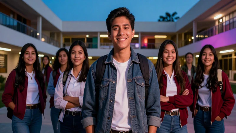 Estudiantes mexicanos son alegres en campus moderno