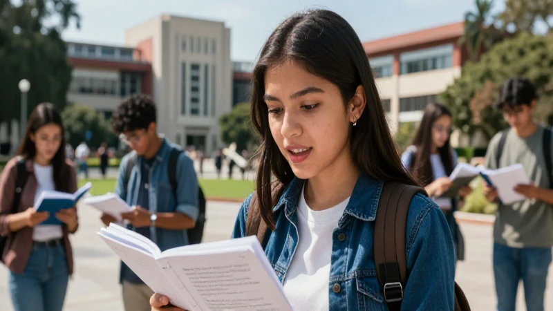 Estudiante mexicano estudiando en su campus universitario