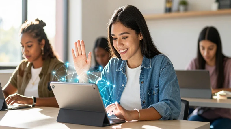 Estudiante mexicano estudia tablet en ambiente moderno