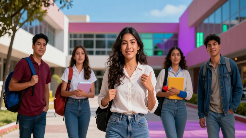 Estudiante mexicano, progreso vibrante en universidad moderna