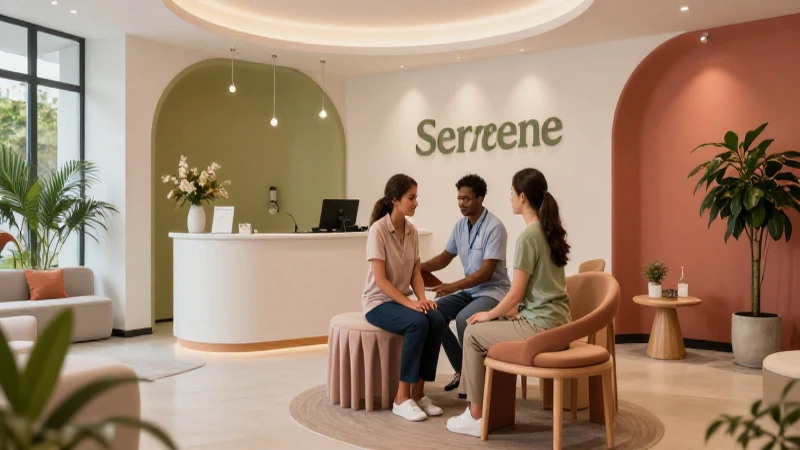 Terapeuta y cliente en lobby moderno