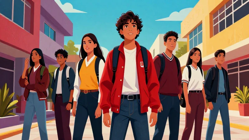 Dónde puedo encontrar información sobre becas de preparatoria 110 Estudiantes mexicanos en campus moderno ilustrado
