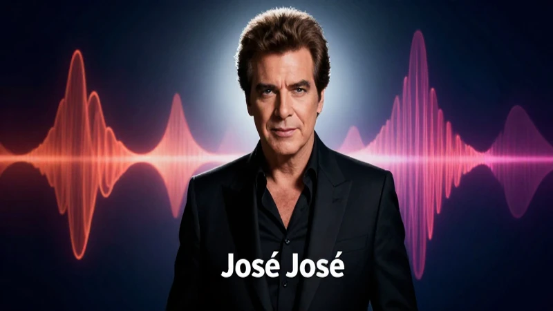 Retrato icónico de José José con fondo musical vibrante
