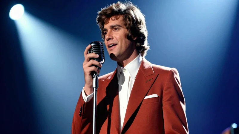 Cantante carismático en escenario de los años setenta