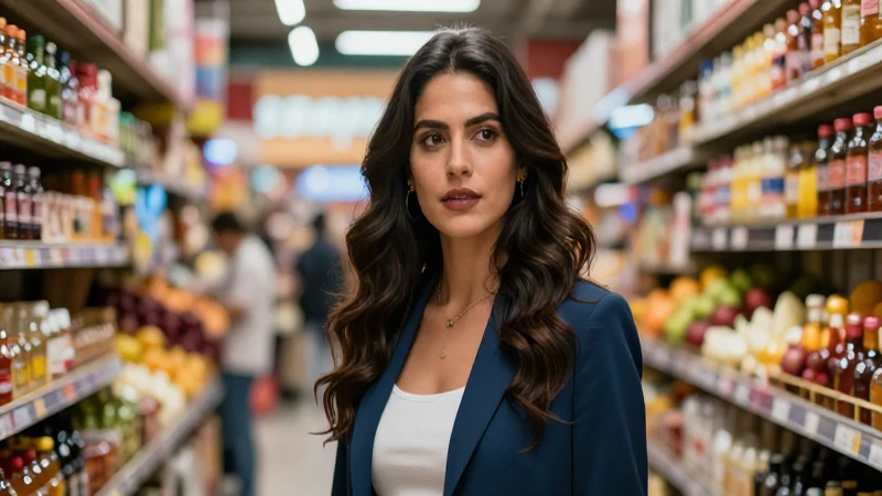 Mujer mexicana moderna en un mercado vibrante