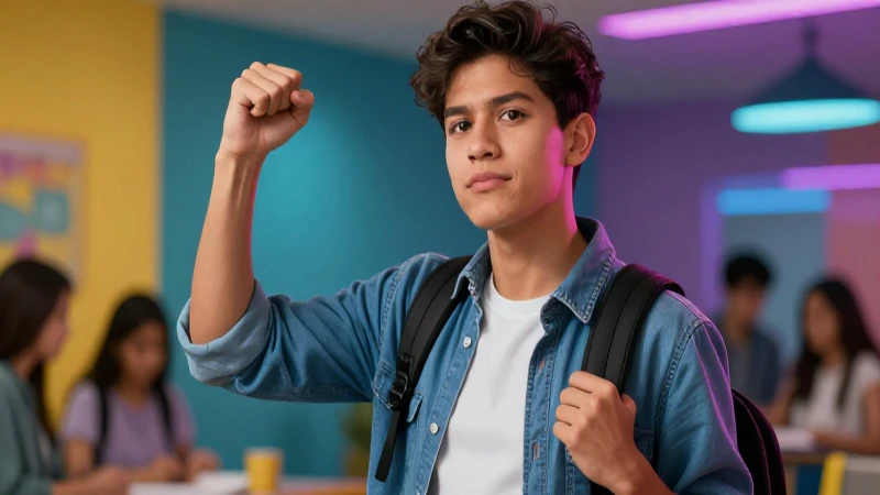 Estudiante mexicano exitoso en una moderna universidad