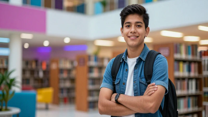 Estudiante mexicano vibrante en campus moderno
