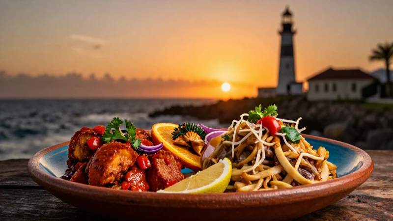 Comida mexicana gourmet en atardecer costero épico
