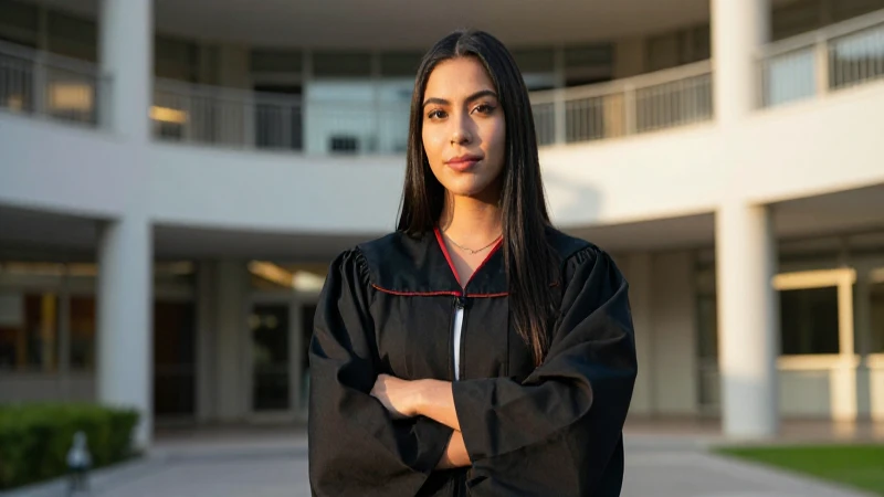 Joven mexicana académica en campus moderno