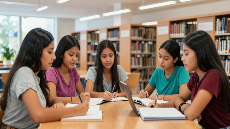 Estudiantes mexicanos estudian en biblioteca moderna
