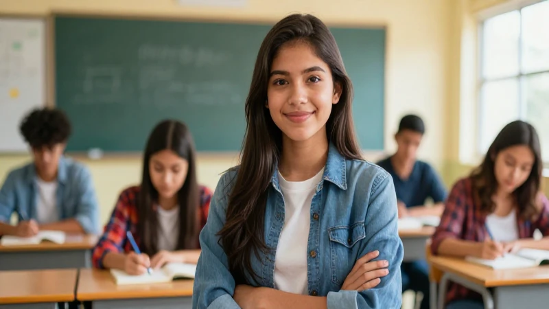 Estudiante mexicano exitoso en un aula vibrante