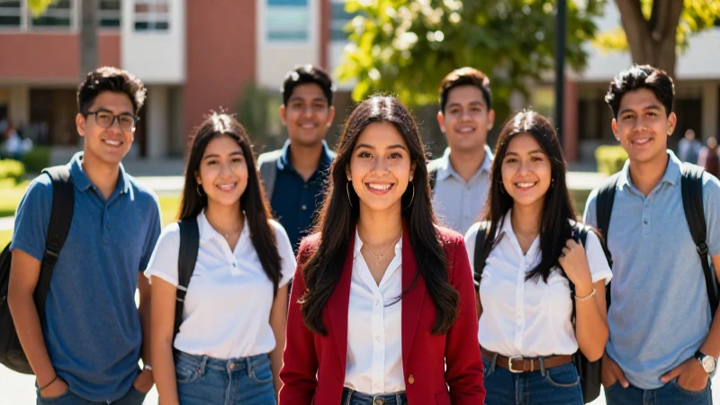 Estudiantes mexicanos felices en un campus brillante