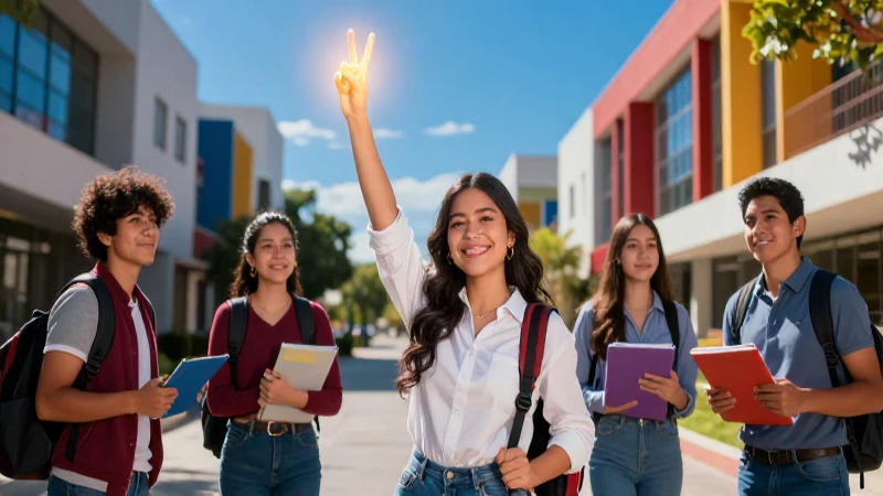 Joven mexicano exitoso en campus vibrante