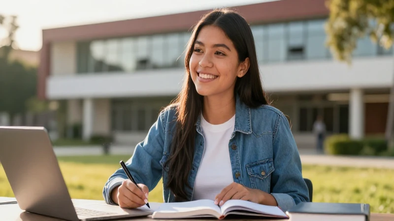 Estudiante mexicano alegre estudia en el campus