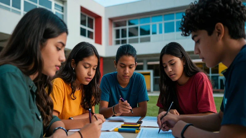 Estudiantes mexicanos colaborando en campus moderno