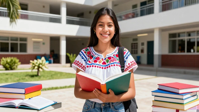 Estudiante mexicano alegre en campus moderno