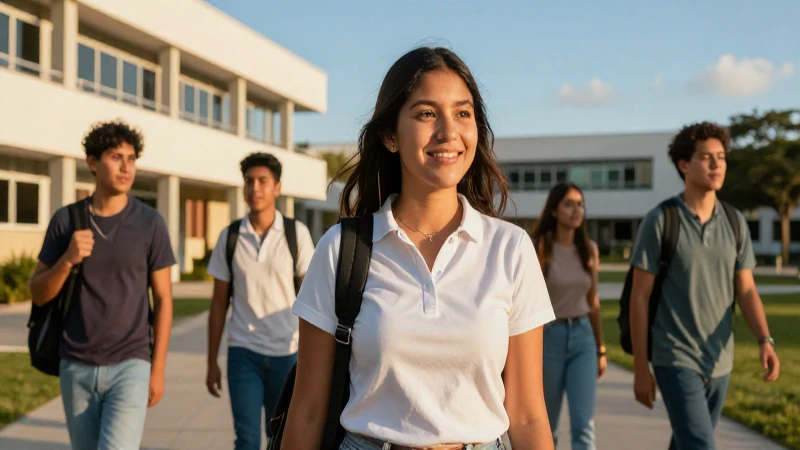 Estudiante mexicano exitoso en campus moderno
