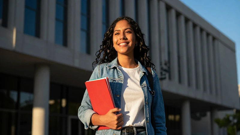 Estudiante mexicana sonriente en ambiente universitario