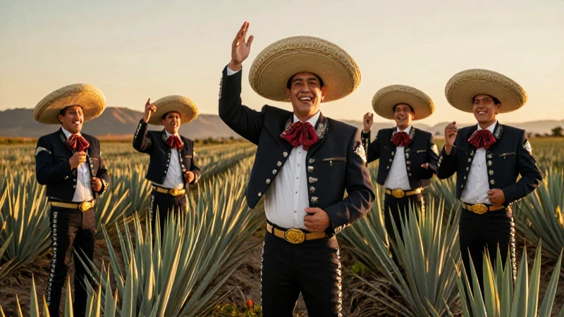 Mariachis vibrantes en campos de agave dorados